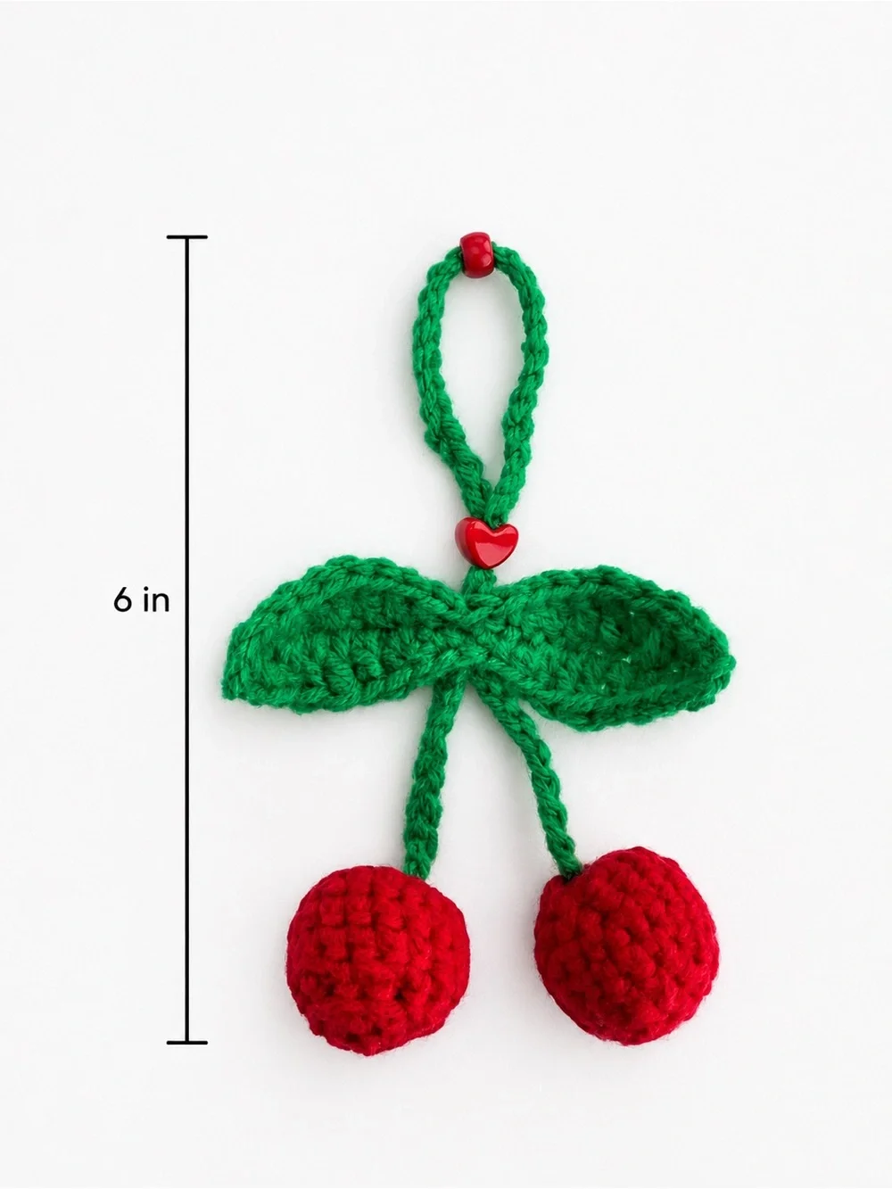 Crocheted Cherry Key Charm Card Holder - Red & Green